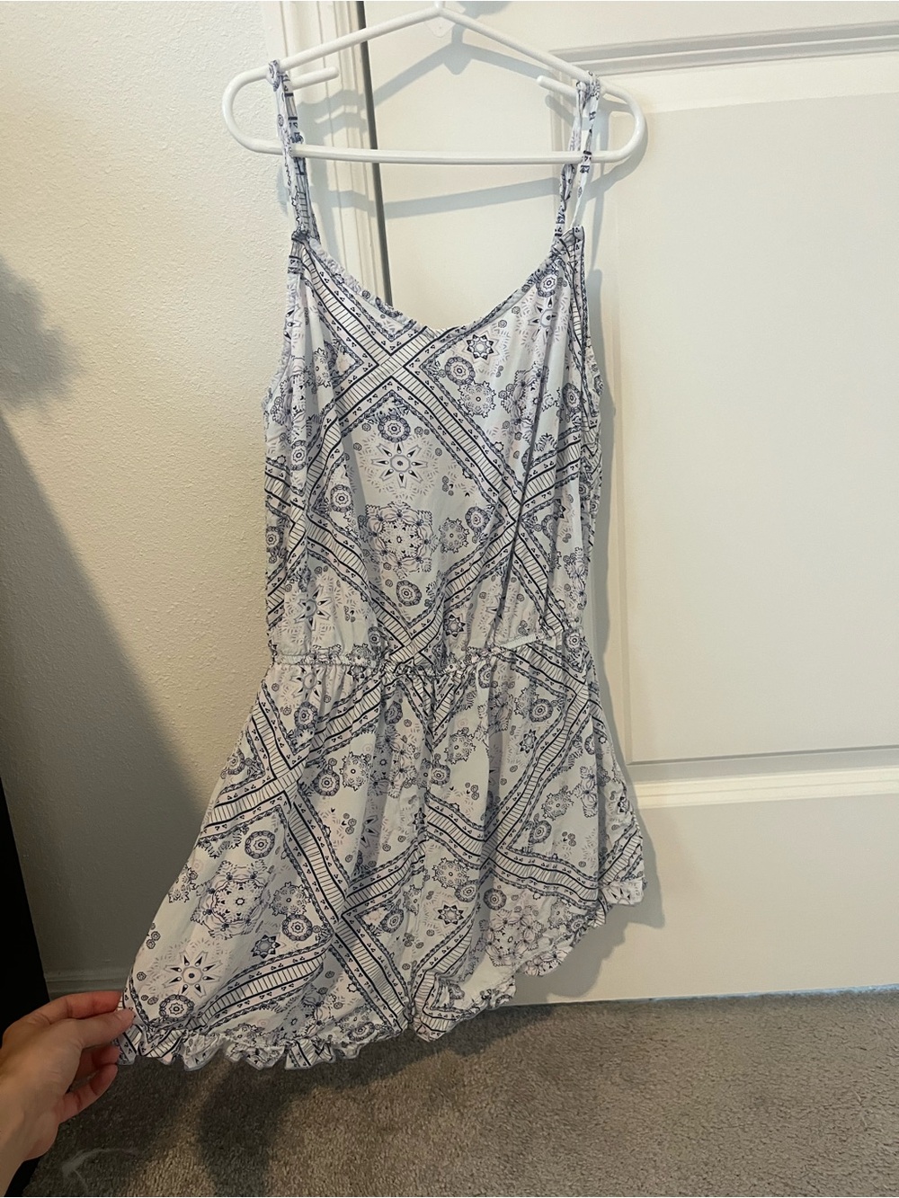 Cotton On White and Navy Printed Tie-Strap Mini Romper